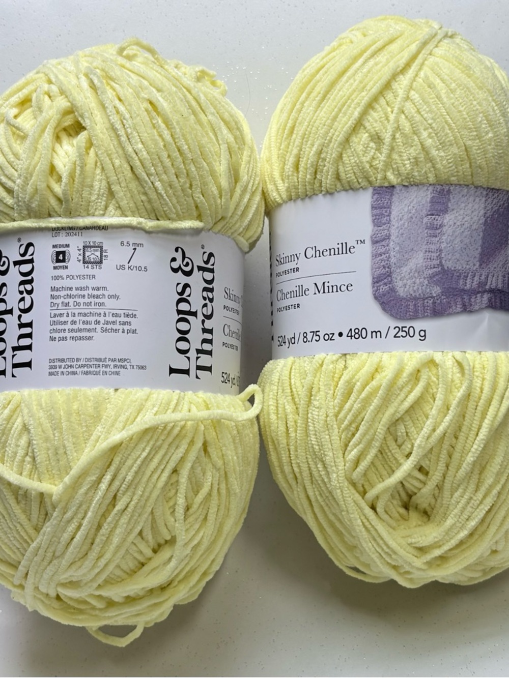 Loops & Threads Skinny Chenille Yarn in Pale Yellow